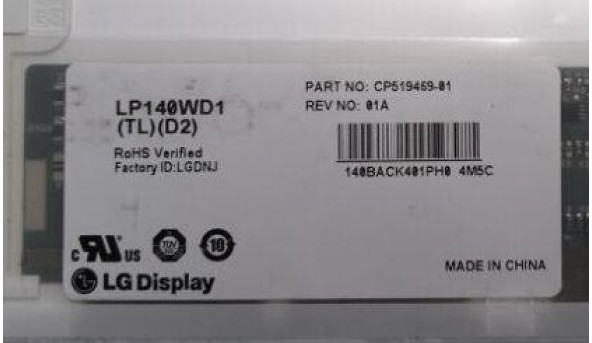 Матриця LG Display LP140WD1-TLD2, 14.0", 40-pin, LED, WXGA++, 16000x900, Б/В. - 318154