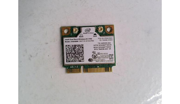 Адаптер WI-FI, знятий з ноутбука MSI G-Series GP60, 15.6", 3160HMW, G98554-002, 784638-005, Б/В
