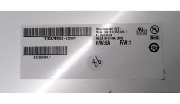 Матриця AU Optronics B173RTN01.1, 17.3", 30-pin, LED, WXGA++, 16000x900, Б/В - 318395