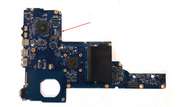 Материнська плата для ноутбука НР 2000, 255 G1, 6050A2498701, MB-A02, TPN-I106, Б/В.  Протестована, робоча, має сліди залиття, пошкоджена каретка батарейки (фото)  Процесор: AMD E1-1500, EM1500GBB22GV