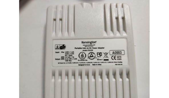 Універсальний блок живлення Kensington Portable, Model: 33335, Input: 120-240V--1.3A, 50-60Hz, Output: 12-16V, 7A, 70W, Б/В - 319749