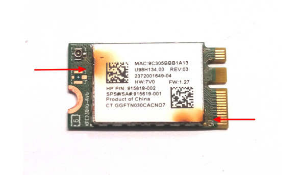 Адаптер WiFi знятий з ноутбука HP 17-bs, RTL8723DE, 915618-002, 915619-001, Б/В. має сліди корозії (фото)