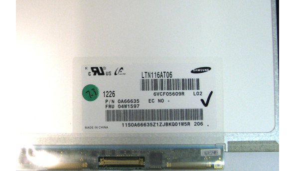 Матриця LTN116AT06 Samsung 11.6" HD 1366x768 LED 40 pin глянцева Б/В - 329534
