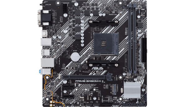 Asus PRIME B450M-K II (AM4/B450, 2*DDR4, PCIex16, DVI-D/VGA/HDMI, 6xSATAІІІ, M.2, GLan, 8ch, mATX)