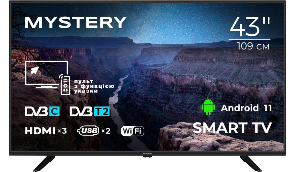 TV 43 Mystery MTV-4350FST2 Full HD/Smart/Android 11/2xUSB 2.0/Wi-Fi/Miracast/Black