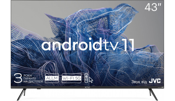 TV 43 Kivi 43U750NB UHD/Smart/Android 11/T2/2х12Вт/JVC Sound/HDR/HDMI eARC/Black