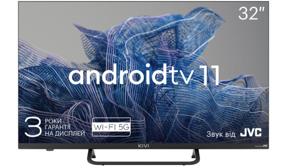 TV 32 Kivi 32F750NB FHD/Smart/Android 11/T2/2х8Вт/JVC Sound/Frameless/Black