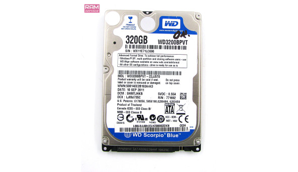 Жорсткий диск HDD, для ноутбук, 320GB, SATA, 2,5", Toshiba, Hitachi, Western Digital, Seagate, Б/В