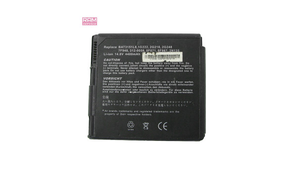 Батарея, акумулятор, Dell BAT3151L8, 1G222, Dell Inspiron 2600, Li-ion Battery, 4400mAh, 49Wh, 14.8V, Б/В, робоча, 10% зносу