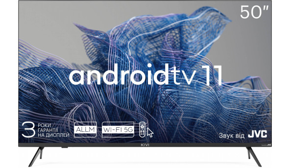 TV 50 Kivi 50U750NB UHD/Smart/Android 11/T2/2х12Вт/HDR/Dolby Audio/Frameless/Black