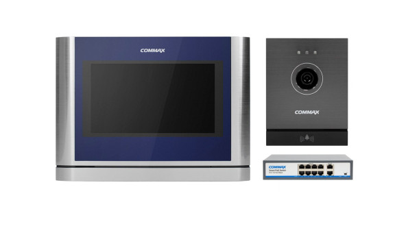 Комплект видеодомофона Commax CIOT-700M + Commax CIOT-D20M (A) c коммутатором на 8 портов Blue