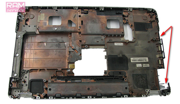 Нижня частина корпуса, для ноутбука, HP Pavilion dv7, 17.3", ZYE3ELX9TP, Б/В,  Є подряпини та потертості  Є пошкодження (фото)