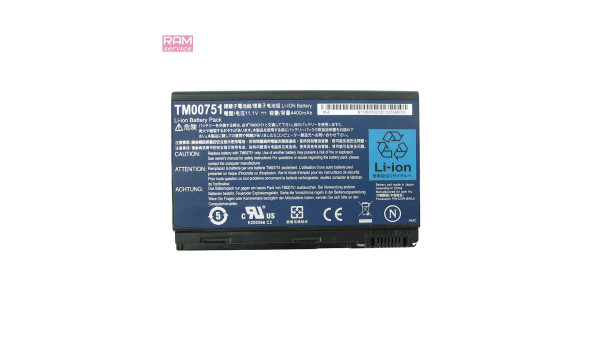 Батарея, акумулятор, ACER TM00751 для Extensa 5420, Extensa 5620, Extensa 5620G, Extensa 5630, Li-ion Battery, 4400mAh, 11.1V, Б/В, робоча, 25% зносу