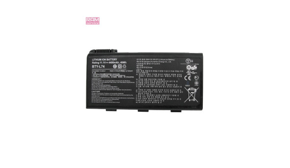 Батарея, акумулятор, BTY-L74, для MSI CR Series, MSI CX Series, MSI MS Series, MSI A Series,  Li-ion Battery, 4400mAh, 11.1V, Б/В, робоча, 20% зносу