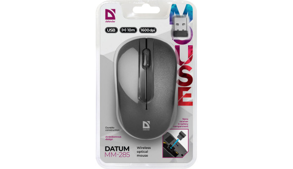 Мишка Defender Datum MM-285, бездротова, 3 кн. 1600 dpi, чорна - 565197