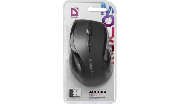 Мишка Defender Accura MM-295, бездротова,6 кн. до 1600 dpi, чорна - 565390