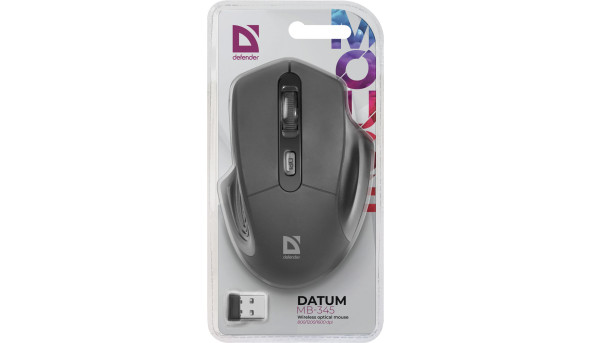 Мишка Defender Datum MB-345, бездротова, 4 кн. до 1600 dpi, чорна - 565395