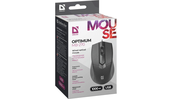 Мишка Defender Optimum MB-270, 3кн., 1000dpi, чорна - 565668