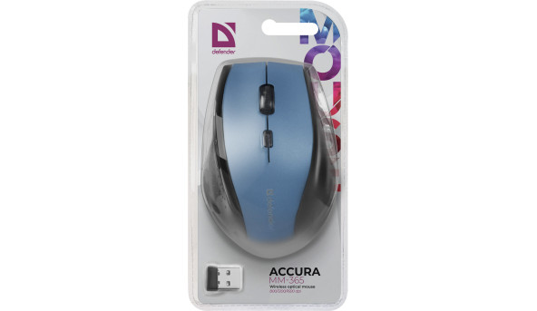 Мишка Defender Accura MM-365, бездротова, 6 кн. до 1600 dpi, синя - 565680