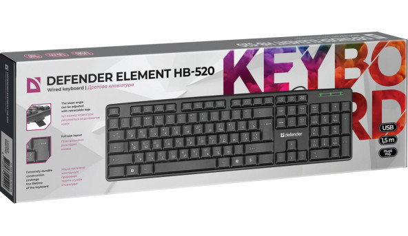 Клавіатура Defender Element HB-520 B, 104+3 кн., UA, USB, чорна - 567540