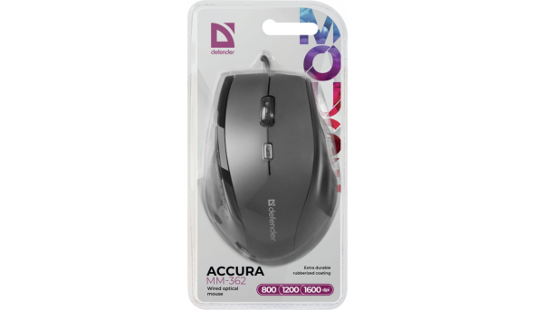 Мишка Defender Accura MM-362, 6кн., 1600 dpi, чорна - 569037