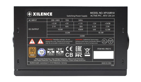 БЖ 550W Xilence XP550R10 Gaming series, 120mm, 80+ BRONZE, Retail Box