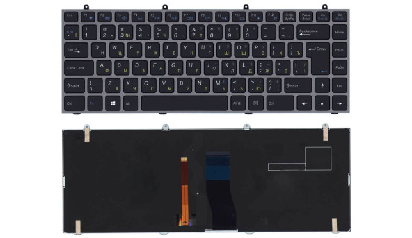 Клавіатура для ноутбука Clevo (W230) Black, (Silver Frame) RU
