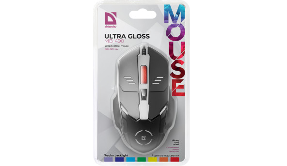 Мишка Defender Ultra Gloss MB-490, 4 кн. 1000 dpi, підствітка 7 кол.