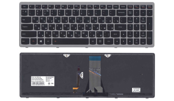 Клавіатура для ноутбука Lenovo IdeaPad (G505S, Z510) з підсвіткою (Light), Black, (Silver Frame), RU