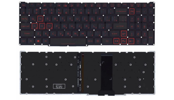 Клавіатура для ноутбука Acer Nitro 5 (AN517-41) з підсвіткою (Light), Black, (вузький шлейф, червоні літери), RU