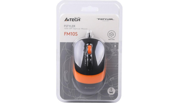Мишка A4-Tech Fstyler FM10S, 4 кн., 1600 dpi, безшумна, USB,помаранчева
