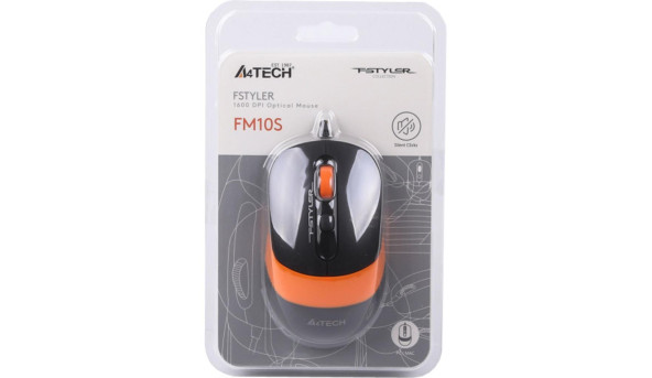 Мишка A4-Tech Fstyler FM10S, 4 кн., 1600 dpi, безшумна, USB,помаранчева - 570818