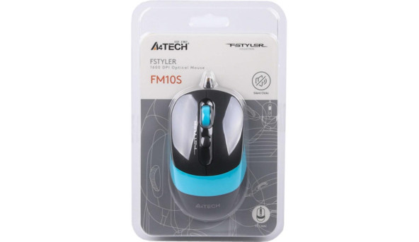 Мишка A4-Tech Fstyler FM10S, 4 кн., 1600 dpi, безшумна, USB, синя