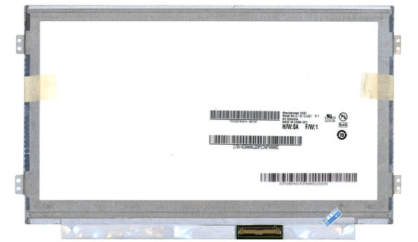 Матриця для ноутбука 10,1", Slim (тонка), 40 pin широкий (знизу праворуч), 1280x720, Світлодіодна (LED), кріплення ліворуч/праворуч, матова, AUO, B101EW01 V.1