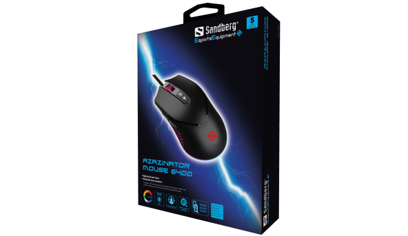 Мишка Sandberg Azazinator Mouse 6400 RGB, ігрова, 6400dpi., 7кн.Huano чорна - 571384