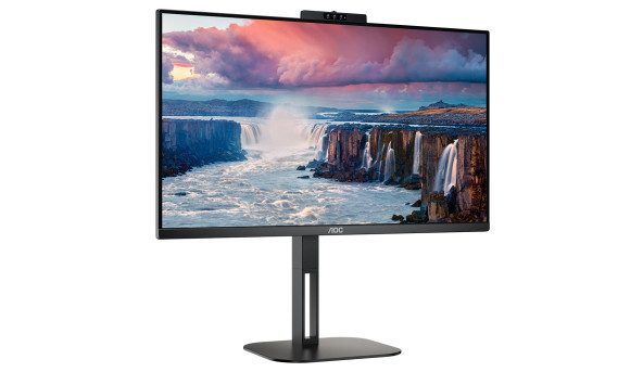 TFT 23.8" AOC 24V5CW/BK, FHD, IPS, 75Гц, 1 мс, HDMI, DP, USB-C, webcam, USB-hub, HAS, Pivot, колонки - 571642