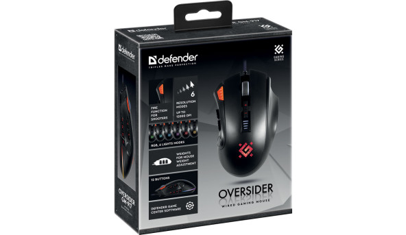 Мишка Defender Oversider GM-917 ігрова, 12000dpi., 12кн., RGB - 571709