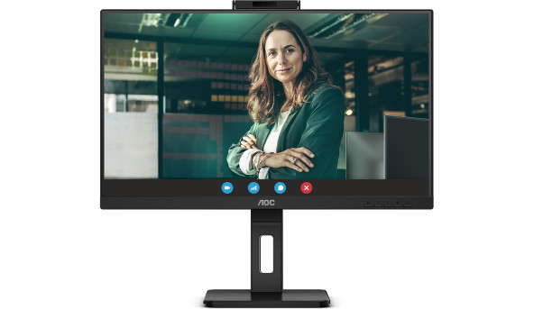 TFT 23.8" AOC 24P3CW, IPS, 75Hz, HDMI, DP, USB-С, RJ-45, USB-hub, webcam, HAS, Pivot, кол, чорний