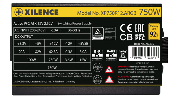 БЖ 750W Xilence XP750R12.ARGB Gaming Gold Series, 120mm, >90%, Retail Box - 572953