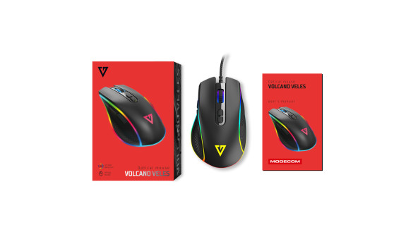 Мишка Modecom Veles Volcano, ігрова, 12800dpi., 8кн.,RGB, чорна - 573309