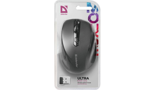 Мишка Defender Ultra MM-315, бездротова, 1200dpi., 6кн. чорна - 573378