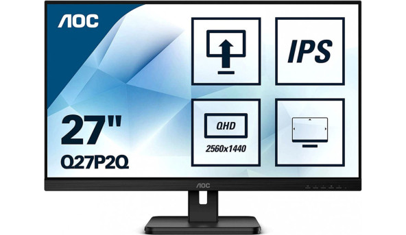 TFT 27" AOC Q27P2Q, IPS, QHD, VGA, HDMI, DP, USB 3.2, Pivot, колонки, чорний