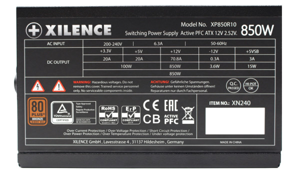 БЖ 850W Xilence XP850R10 Gaming 80+ Bronze, 120mm, Retail Box - 573559
