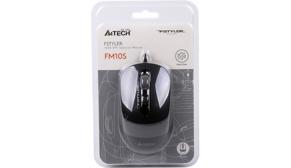 Мишка A4-Tech Fstyler FM10S, 4 кн., 1600 dpi, безшумна, USB, чорно-сіра - 573918