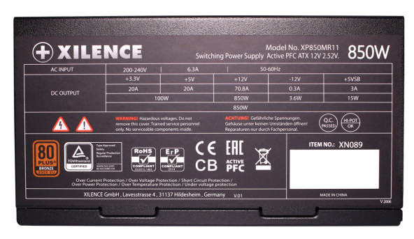 БЖ 850W Xilence XP850MR11 Performance A+ III, 120mm, 80+ BRONZE, Semi-Modular, Retail Box - 574187