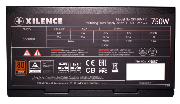 БЖ 750W Xilence XP750MR11 Performance A+ III, 120mm, 80+ BRONZE, Semi-Modular, Retail Box - 574410