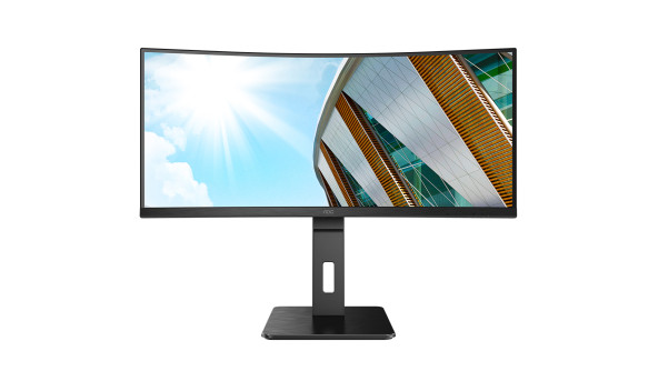 TFT 34" AOC CU34P2C, WQHD, VA, 100Гц, вигнутий, DP, HDMI, USB-C, USB, колонки, чорний