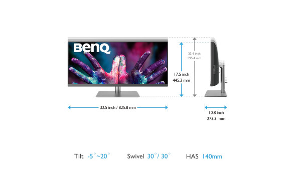 TFT 34" BenQ PD3420Q, IPS, WQHD, 2 x HDMI, DP, USB-C, USB-hub, HAS, колонки, темно-сірий - 574469