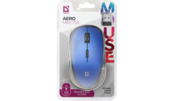Мишка Defender Aero MM-755, бездротова, 5кн., 1600 dpi, чорна - 574492