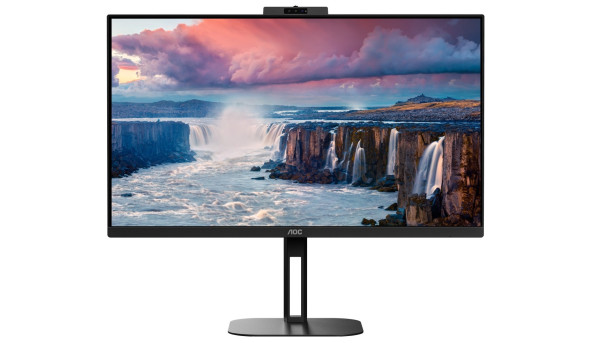 TFT 27" AOC Q27V5CW/BK, QHD, IPS, 75Гц, 1 мс, HDMI, DP, USB-C, USB-hub, HAS, Pivot, webcam, колонки